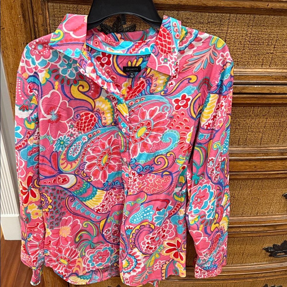 Talbots Colorful Paisley Button Down Shirt